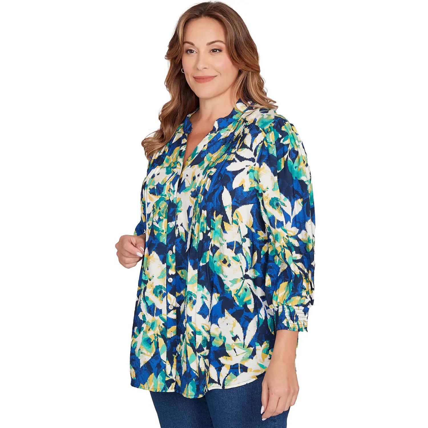 Plus Floral Silky Voile Button Down Blouse  - Ruby Rd