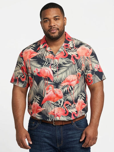Poly Print Hawaiian Plus Shirts FLAMINGO