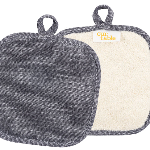 Juego de 2 agarraderas de chambray Strada - 20,32 cm x 20,32 cm - Azul