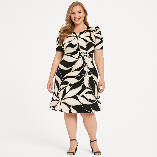 Giada Dress Black/Tan (Plus Size) - London Times