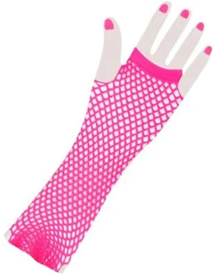 Fishnet Fingerless Glove Long Neon Pink