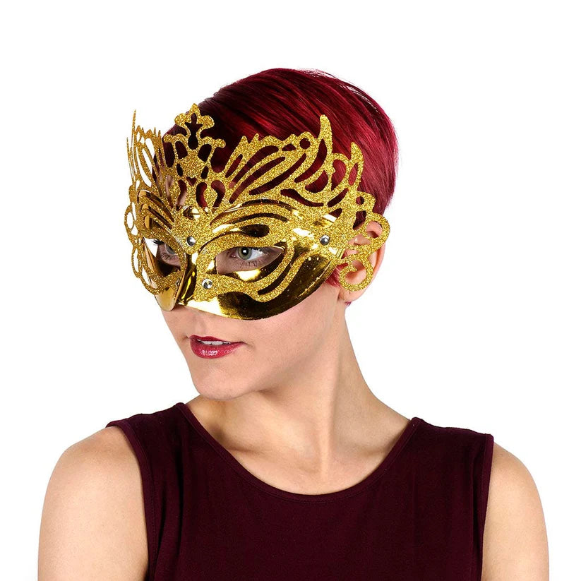 Glittered Carnival Mask Form Gold
