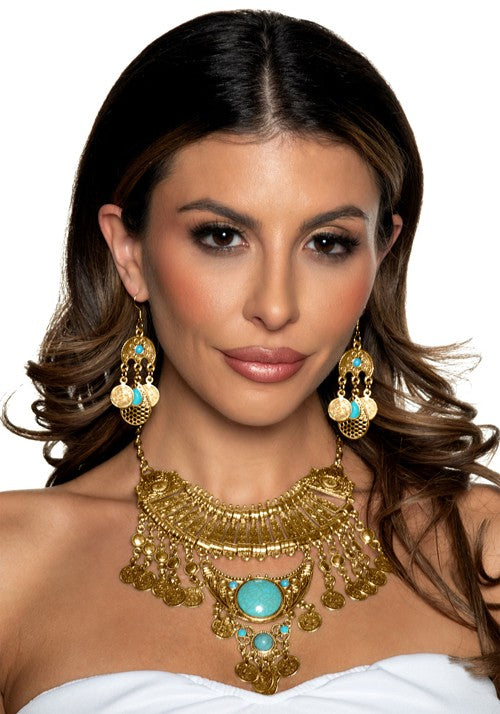 Egyptian Necklace & Earring Set-Gold