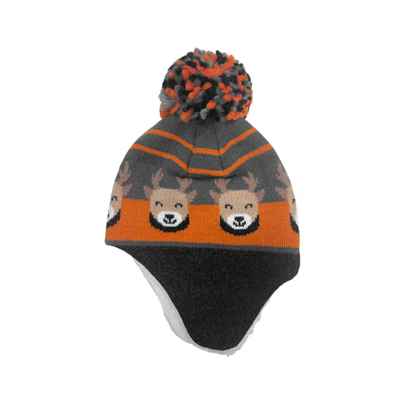 TODDLER BOYS ANIMAL FACES HELMET FURRY FLEECE LINING ORANGE
