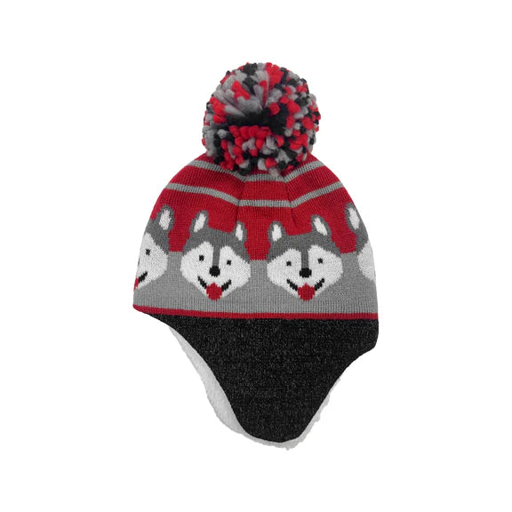 TODDLER BOYS ANIMAL FACES HELMET FURRY FLEECE LINING RED
