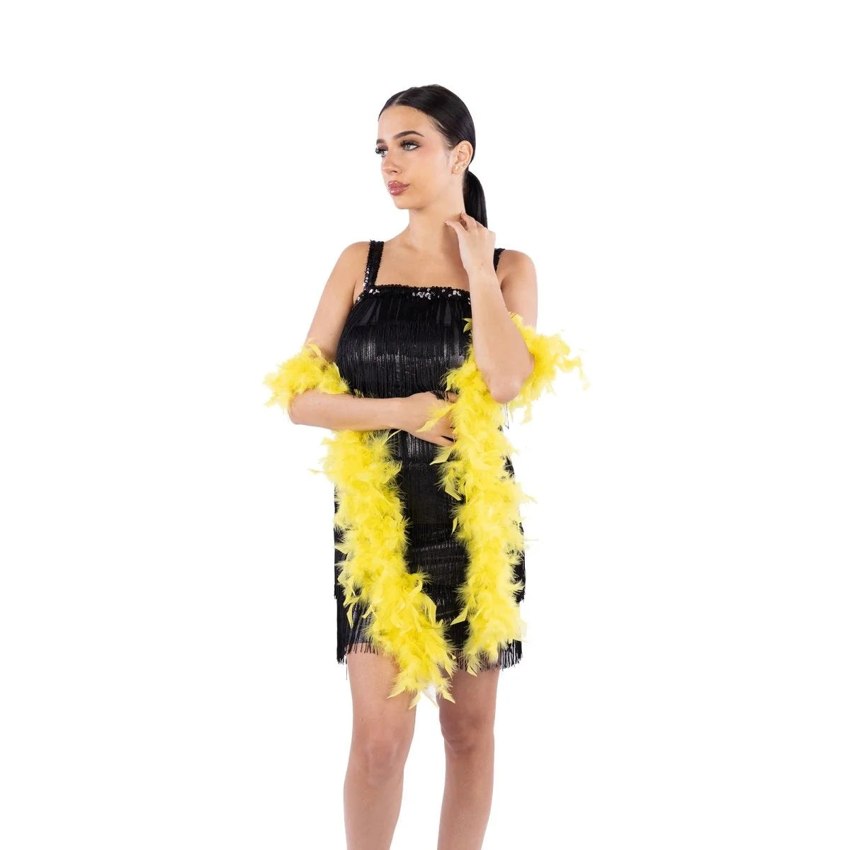 Boa de plumas Schlappen teñida iridiscente de 20-25 cm - Negro/Iridiscente