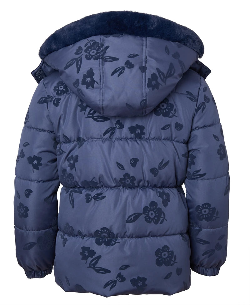 Flocked Floral Puffer Dark Blue