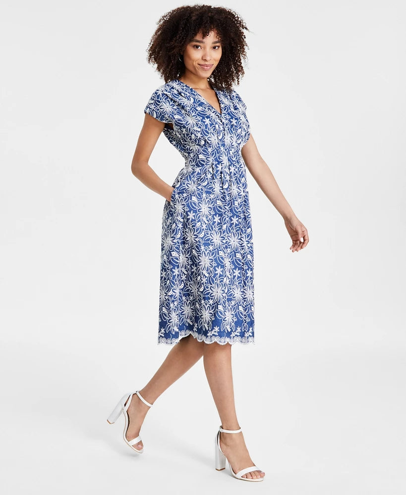 Embroidered Denim Midi Dress Chambray - Siena