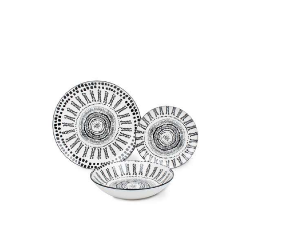 Dishes Set 12  ( Plates) White-Black