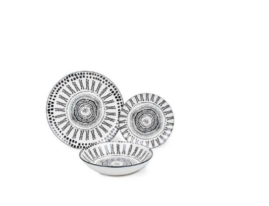 Dishes Set 12  ( Plates) White-Black