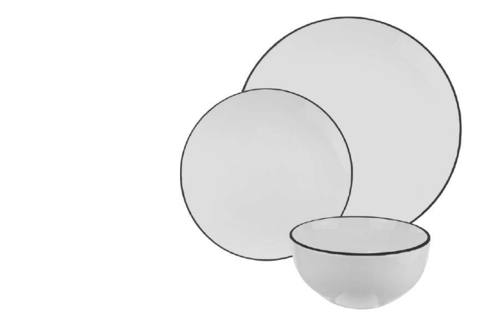 12-Piece Dinnerware Set White- Black
