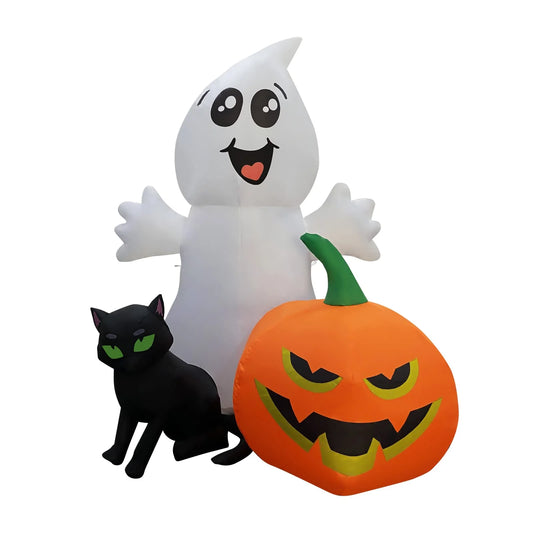 5Long Ghost with Black Cat and Pumpkin