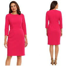 Quarter Sleeve Sheath Dress Pink  - London Times
