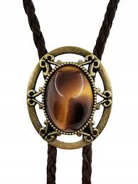 BOLO TIE Cowboy Necklace Pendant Strap Medallion TIGER'S EYE STONE