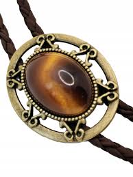 BOLO TIE Cowboy Necklace Pendant Strap Medallion TIGER'S EYE STONE