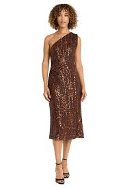 Sequin Midi Elegant Fitted Silhouette-Cocktail Dress Brown  - Maggy London