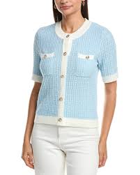 Contrast Trim Short Sleeve Sweater Blue/White- Nanette Lepore