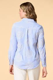 Embroidered Stripe Shirt Blue/ White Stripe - Nanette Lepore