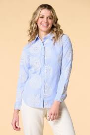 Embroidered Stripe Shirt Blue/ White Stripe - Nanette Lepore