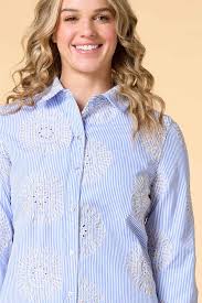 Embroidered Stripe Shirt Blue/ White Stripe - Nanette Lepore