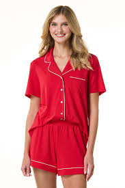 Pajama Shorts Set Plain Red