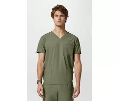 Pijama sanitario de hombre con cuello de pico y 3 bolsillos - Verde oliva