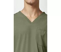 Pijama sanitario de hombre con cuello de pico y 3 bolsillos - Verde oliva