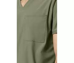 Pijama sanitario de hombre con cuello de pico y 3 bolsillos - Verde oliva