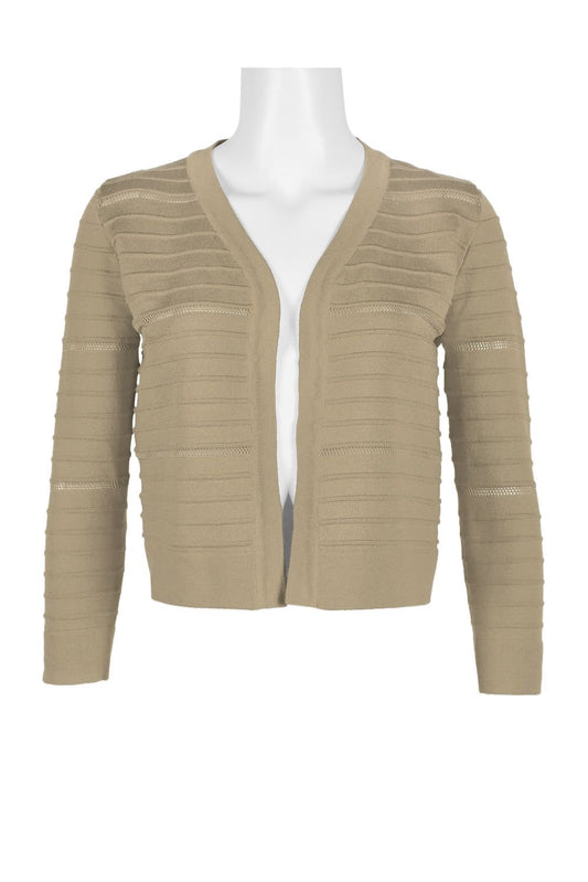Banded Long Sleeve Ribbed Knit Jacket Mink- Nina Leonard