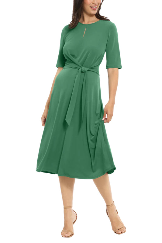 Keyhole Detail A-Line Midi Dress Green  - London Times