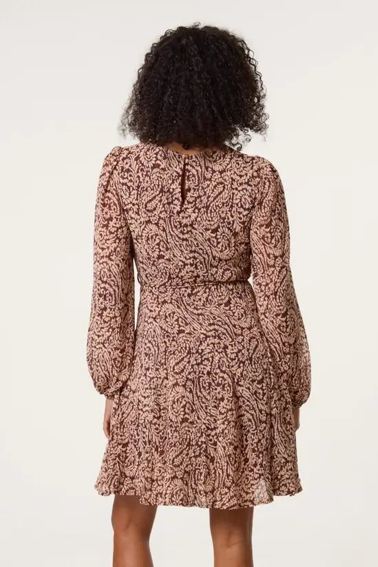Brown Godet Dress With Self Tie