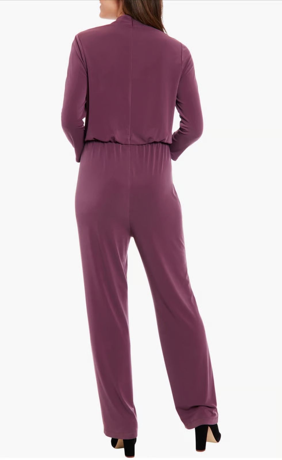 3/4 Sleeve Cutout Neck Jumpsuit Eggplant - London Times