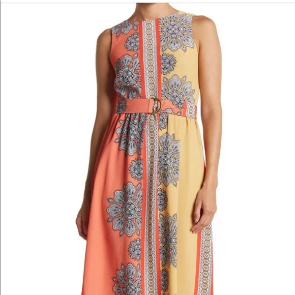 Sleeveless belted dress melon/gold Melon/Gold