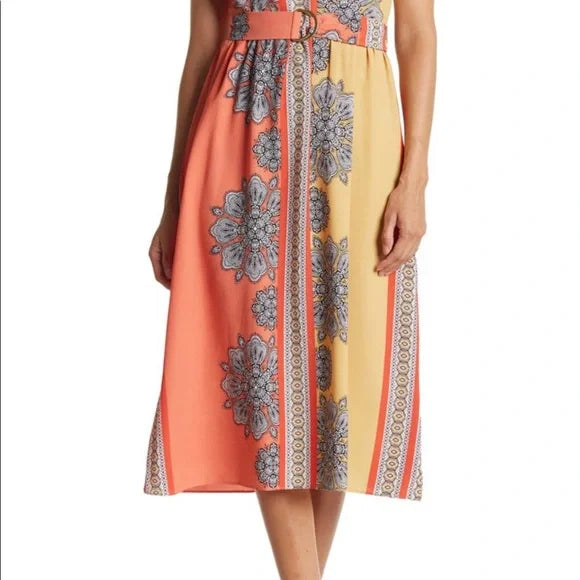 Sleeveless belted dress melon/gold Melon/Gold
