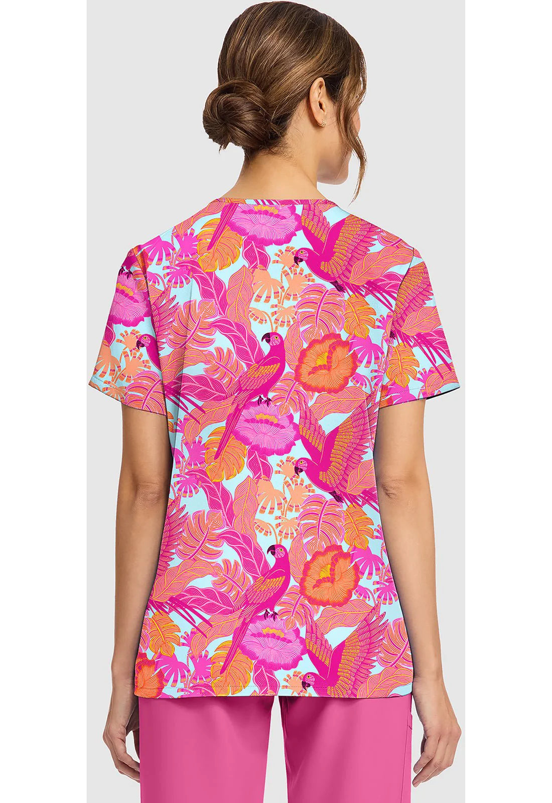 Top de cuello de pico estampado Macaw Mania