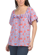 Short Bubbly Sleeve Ruffle Blue Red Combo / Surf Web Combo