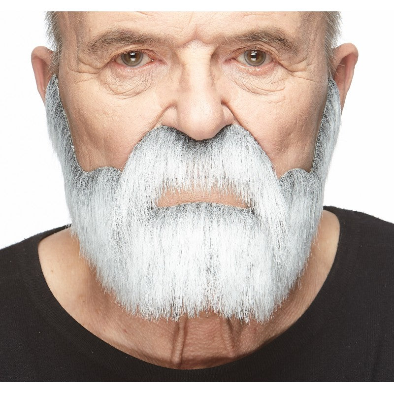 Mustache and beard, gray and white