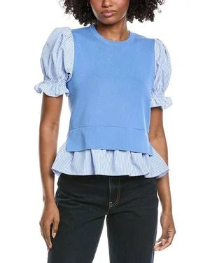 Short Sleeve Twofer Sweater Moody Blue - Nanette