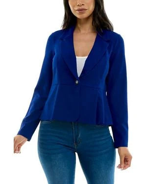 Long Sleeve Button Collared Blazer Deep Sapphire - Nina Leonard