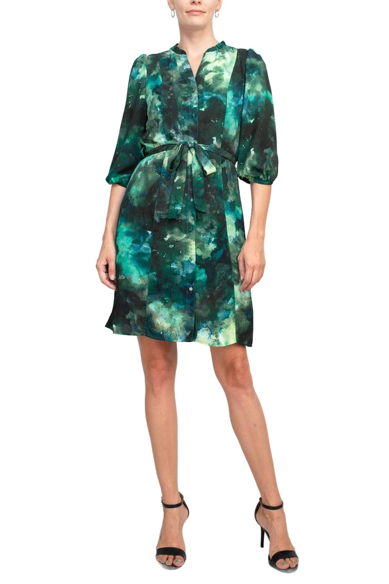 Multi Print Chiffon Dress Teal Multi - Nanette Lepore
