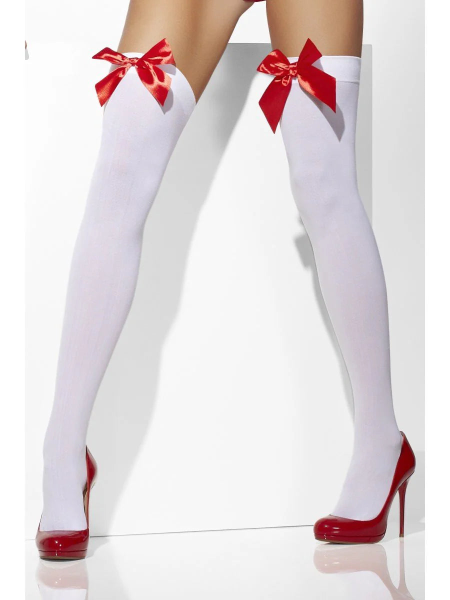 Opaque Hold-Ups, White, with Red Bows