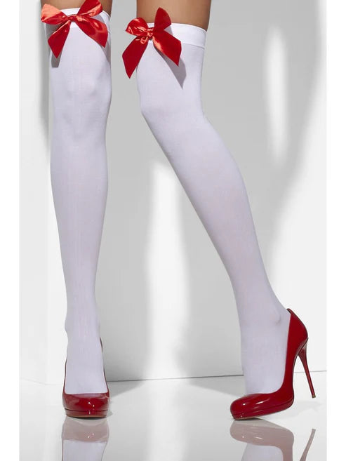 Opaque Hold-Ups, White, with Red Bows