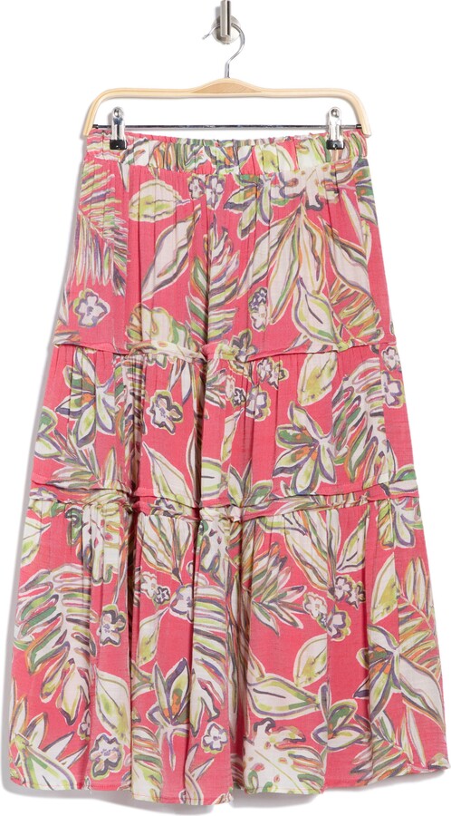 Printed Flounce Midi Skirt Red Print - Nanette Lepore