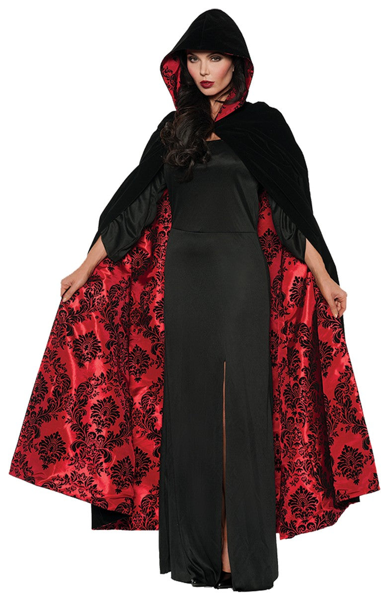 Deluxe Velvet and Satin Flocked Cape Red
