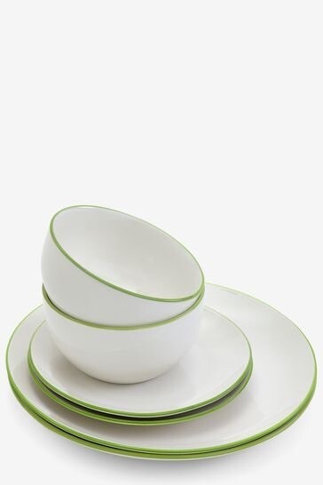 12-Piece Dinnerware Set White- Green