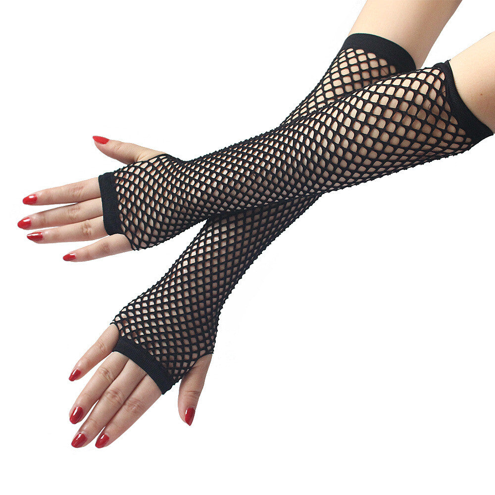 Fishnet Fingerless Glove Long Black