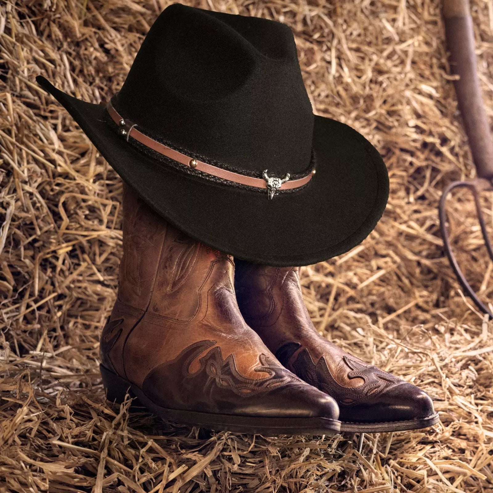 Cowboy Hat with Bull Head Band