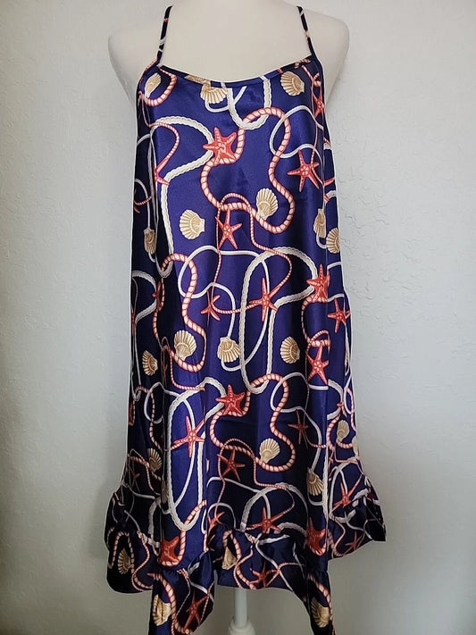 Satin T- Back Chemise Navy