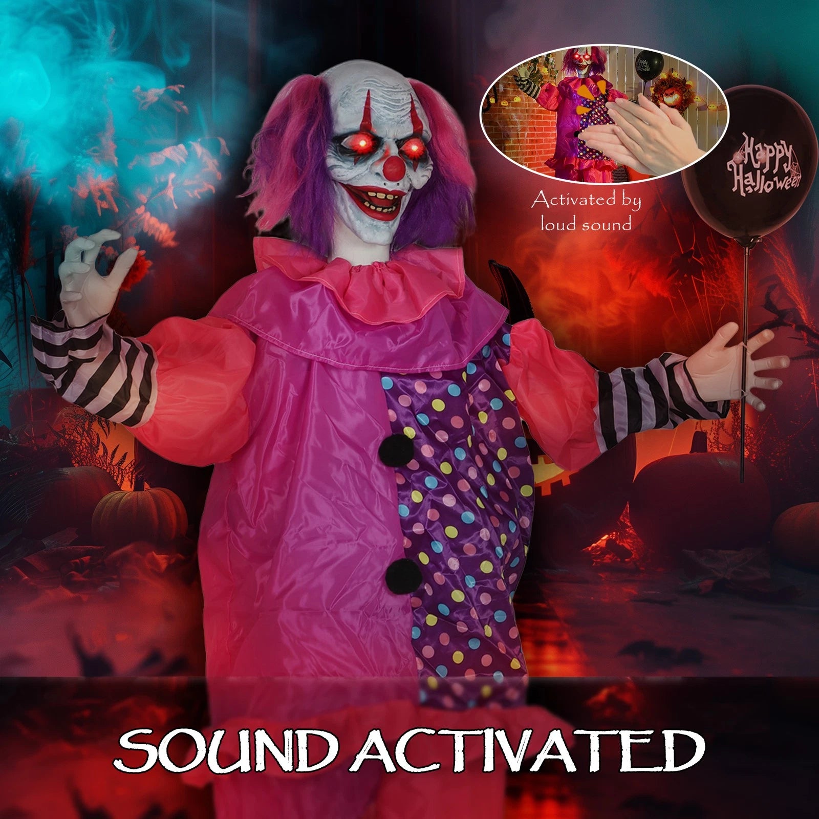 5.7 FT Standing Animated Clown with Balloon