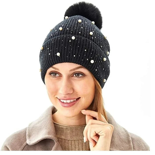 Be jeweled Cuff Hat Black